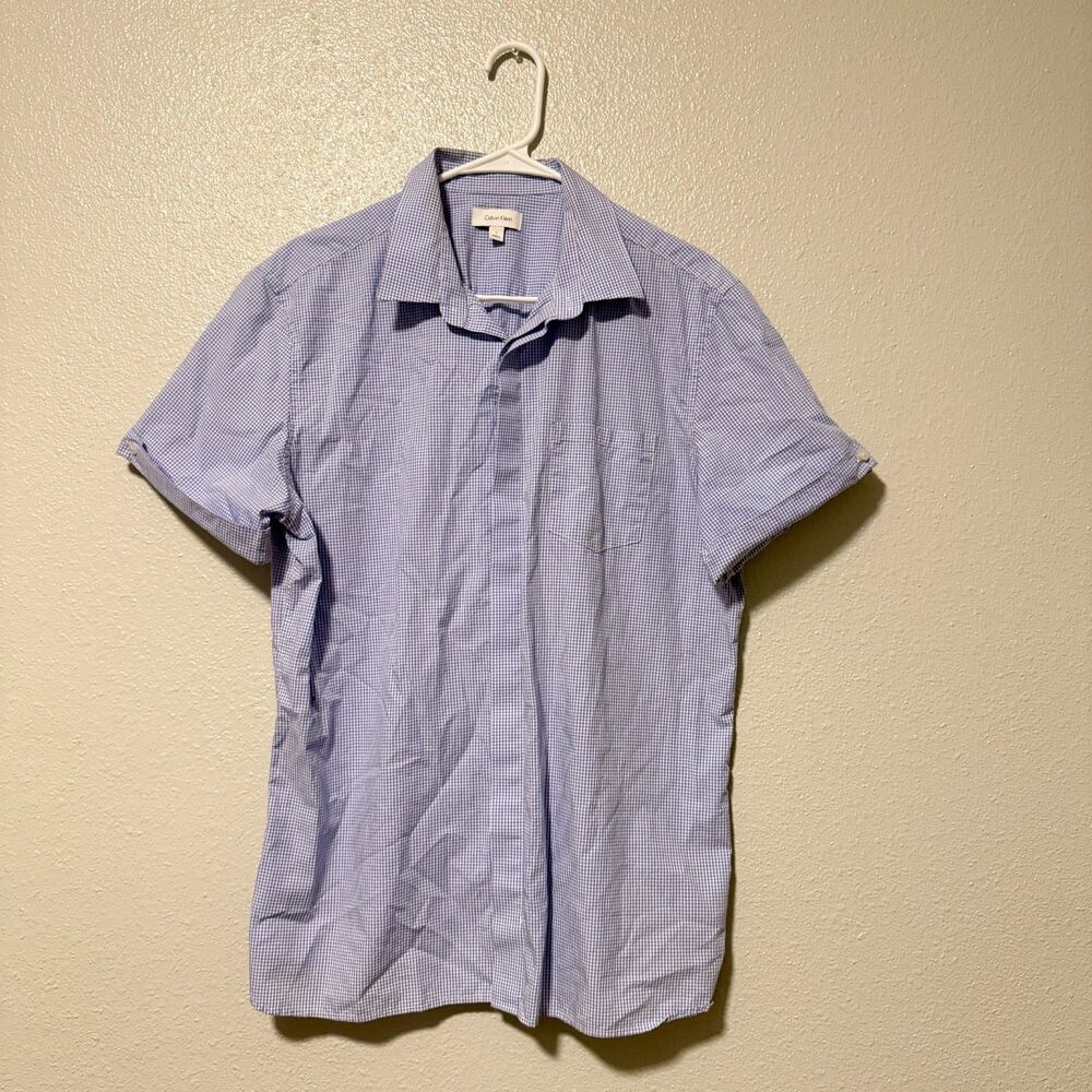 Calvin Klein Men's Short Sleeve Button Down Shirt - Blue/White Gingham Check